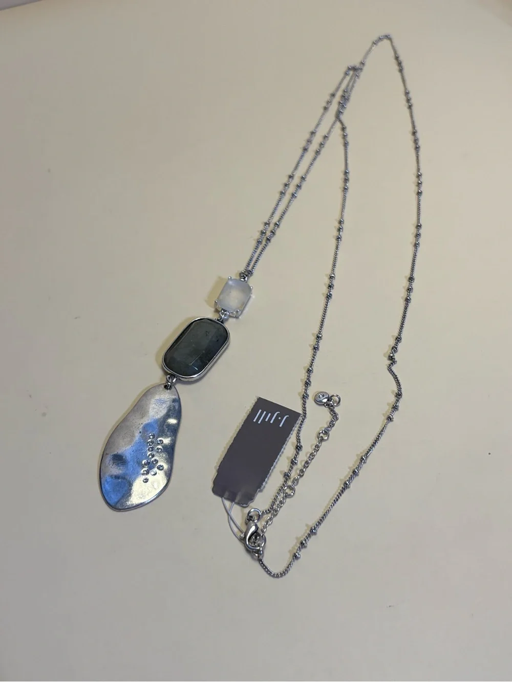 J.Jill Silver-Tone Multi-Stone Pendant Necklace 35”+3”